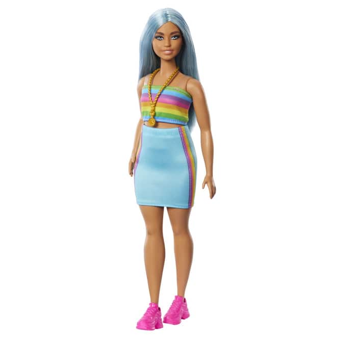 Barbie - Fashionista Puppe - Blaue Haare - Regenbogen-Top