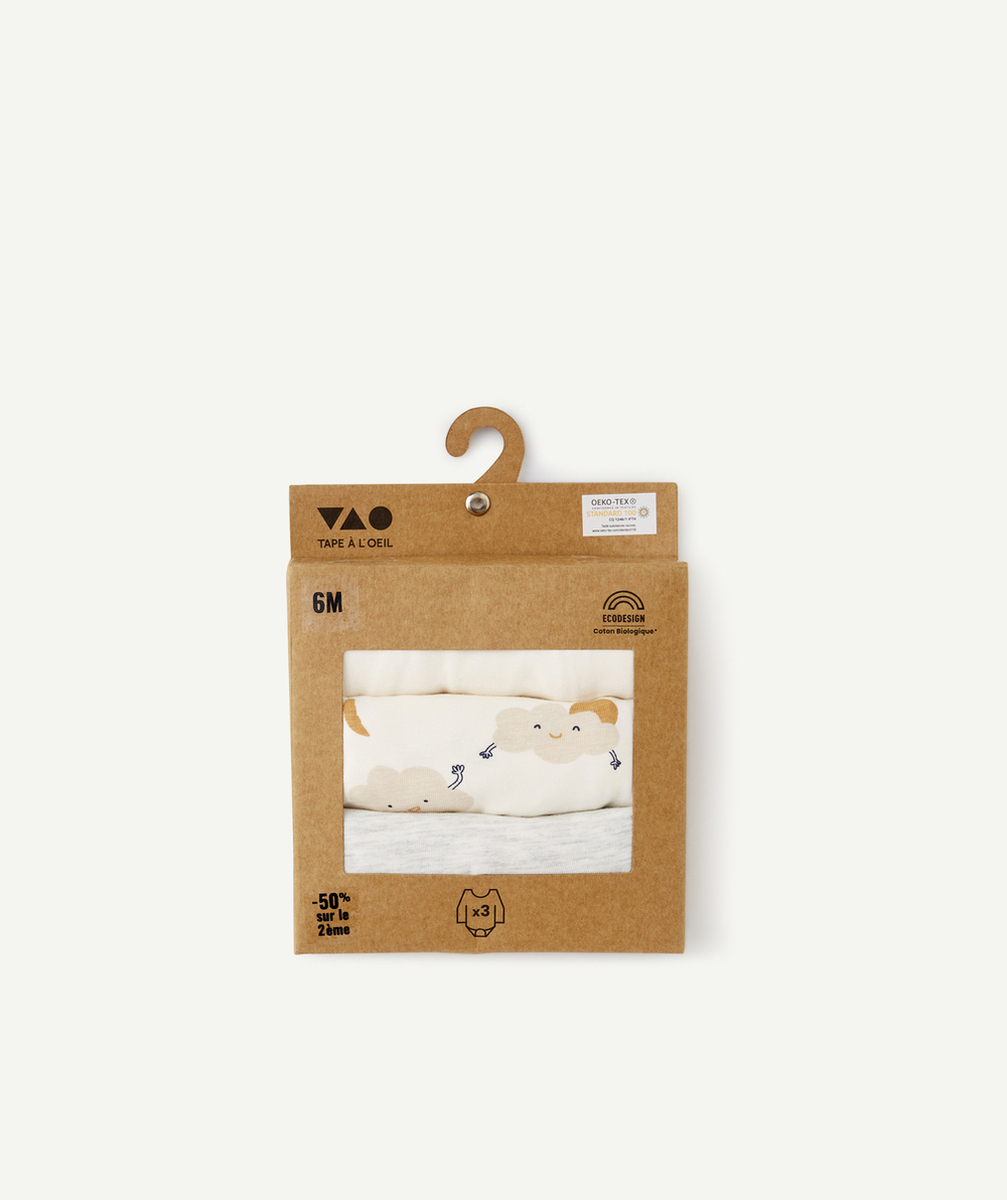 LOT DE 3 BODIES ÉCRU ET GRIS EN COTON BIOLOGIQUE
