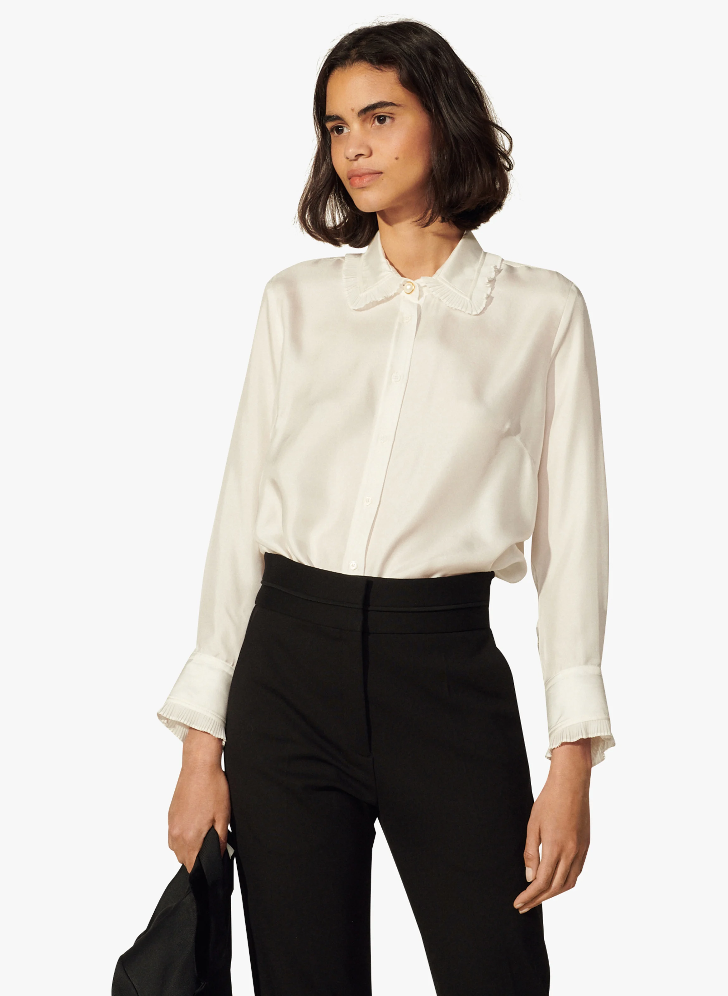 Chemise col classique en soie | Blanc