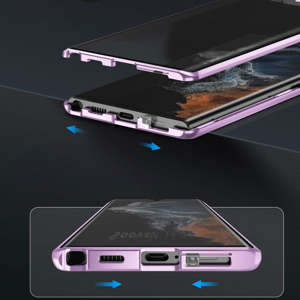 Samsung Galaxy S24 Ultra Magnetische Alu Schutzhülle mit Panzer Glas Backcover   Display- / Kameraglasschutz (Verschlussmechanismus) - Gold