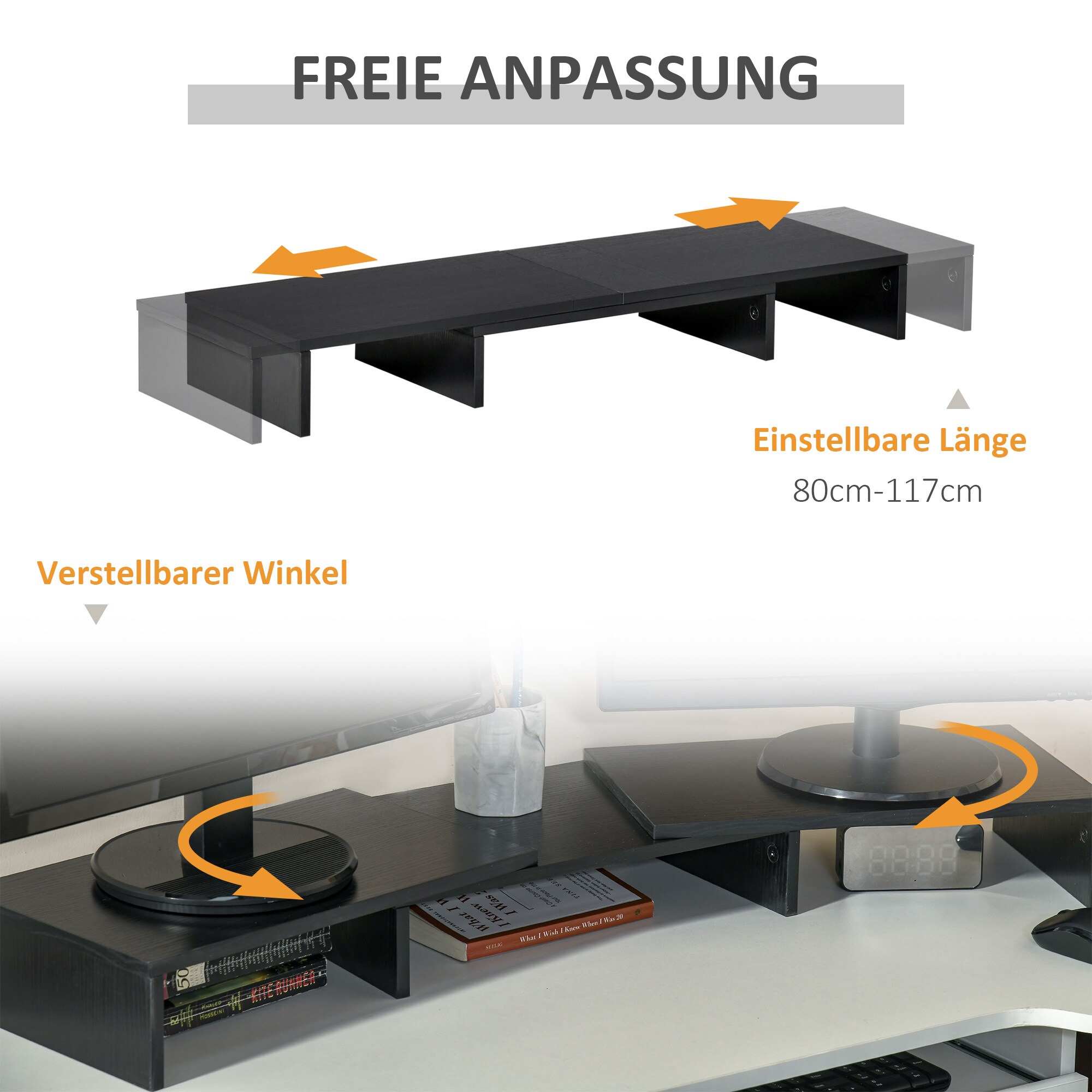 Vinsetto Monitorständer bestehend aus 3 Ablageflächen schwarz 117L x 23,5B x 10H cm