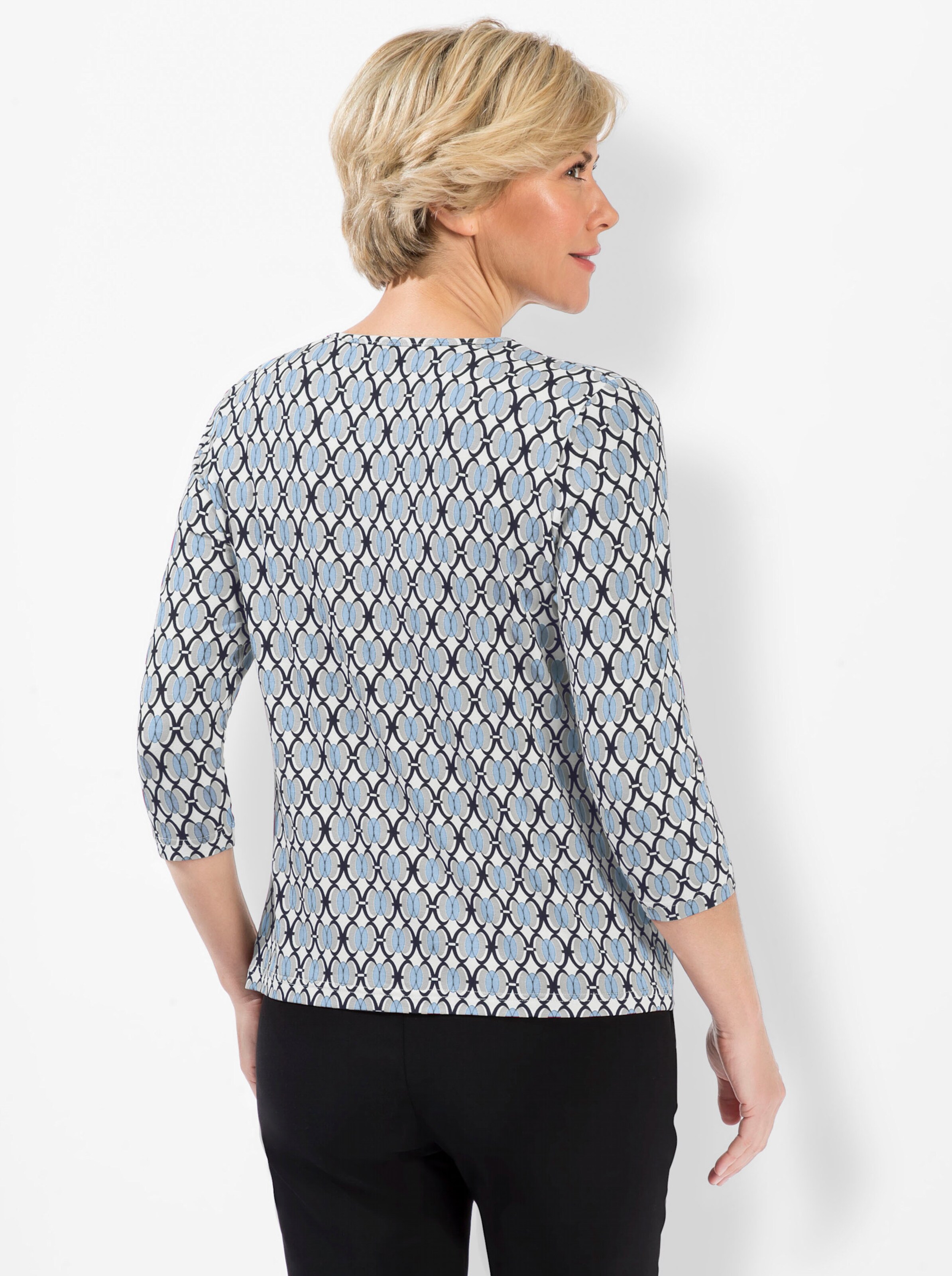 Kurzarmshirt in ecru-eisblau-bedruckt