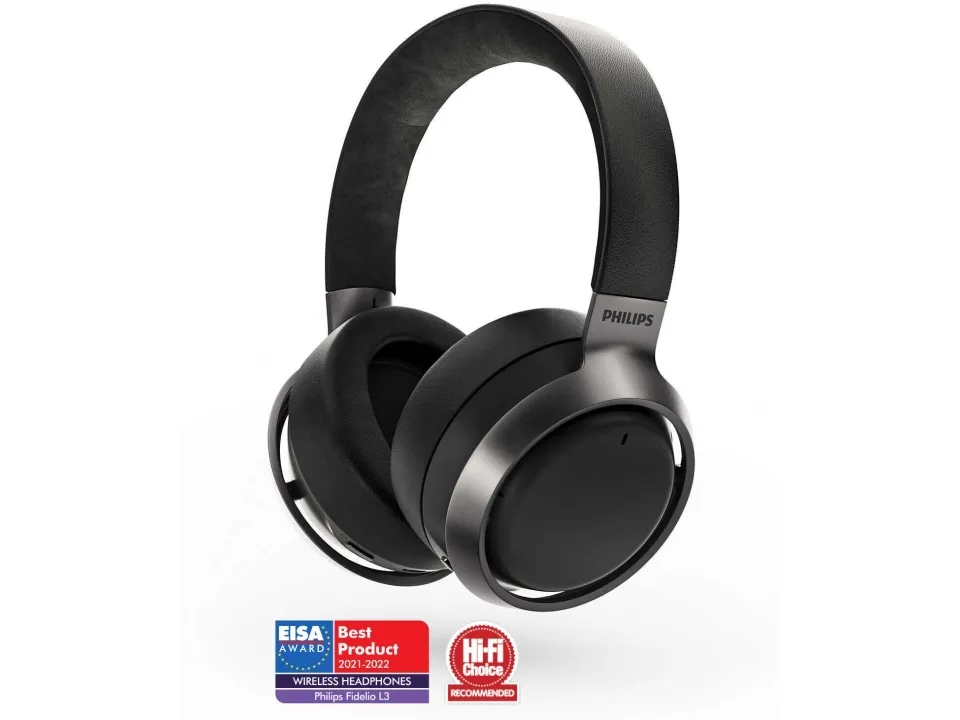 Philips Fidelio L3 - Hovedtelefoner med mik. - fuld størrelse - Bluetooth - trådløs, kablet - aktiv støjfjerning - 3,5 mm jackstik - matmørk satin-ørekopper, sort pandebånd