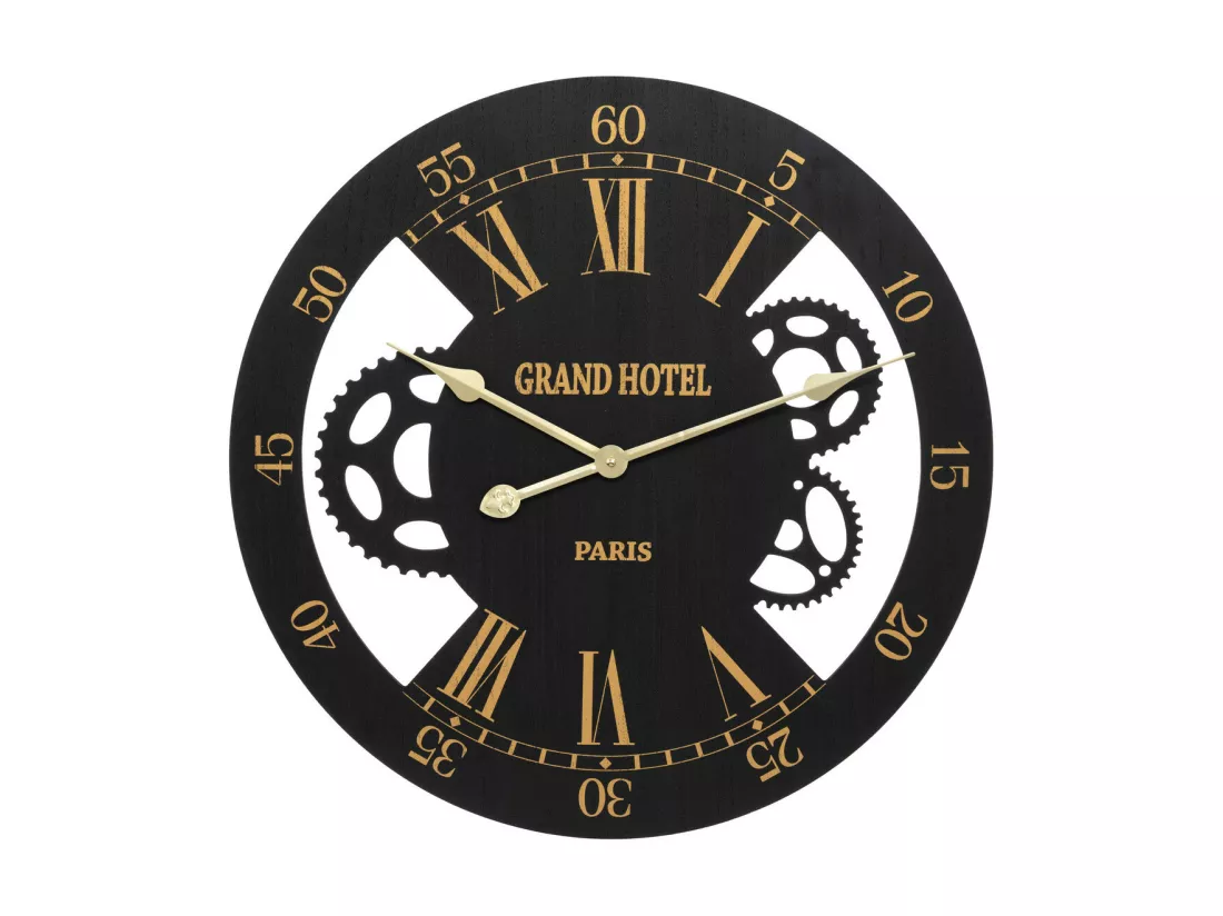 Pendule murale Noire et Dorée métallisé aspect vieilli D 54 cm