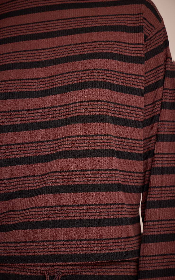 Marron Foncé Haut Polo Oversize Ultra Doux À Rayures