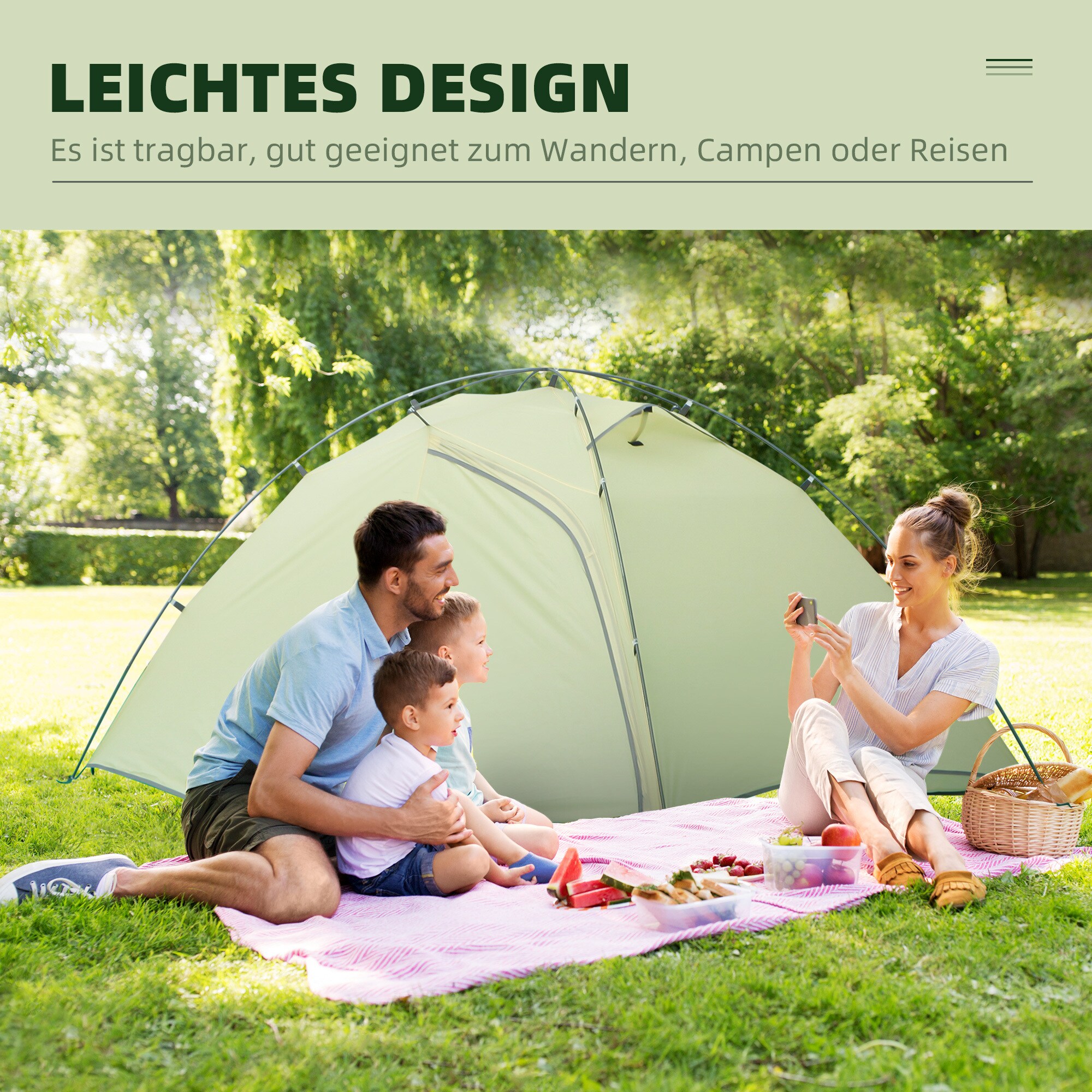Outsunny Campingzelt mit Tragetasche weiß 230L x 140B x 110H cm