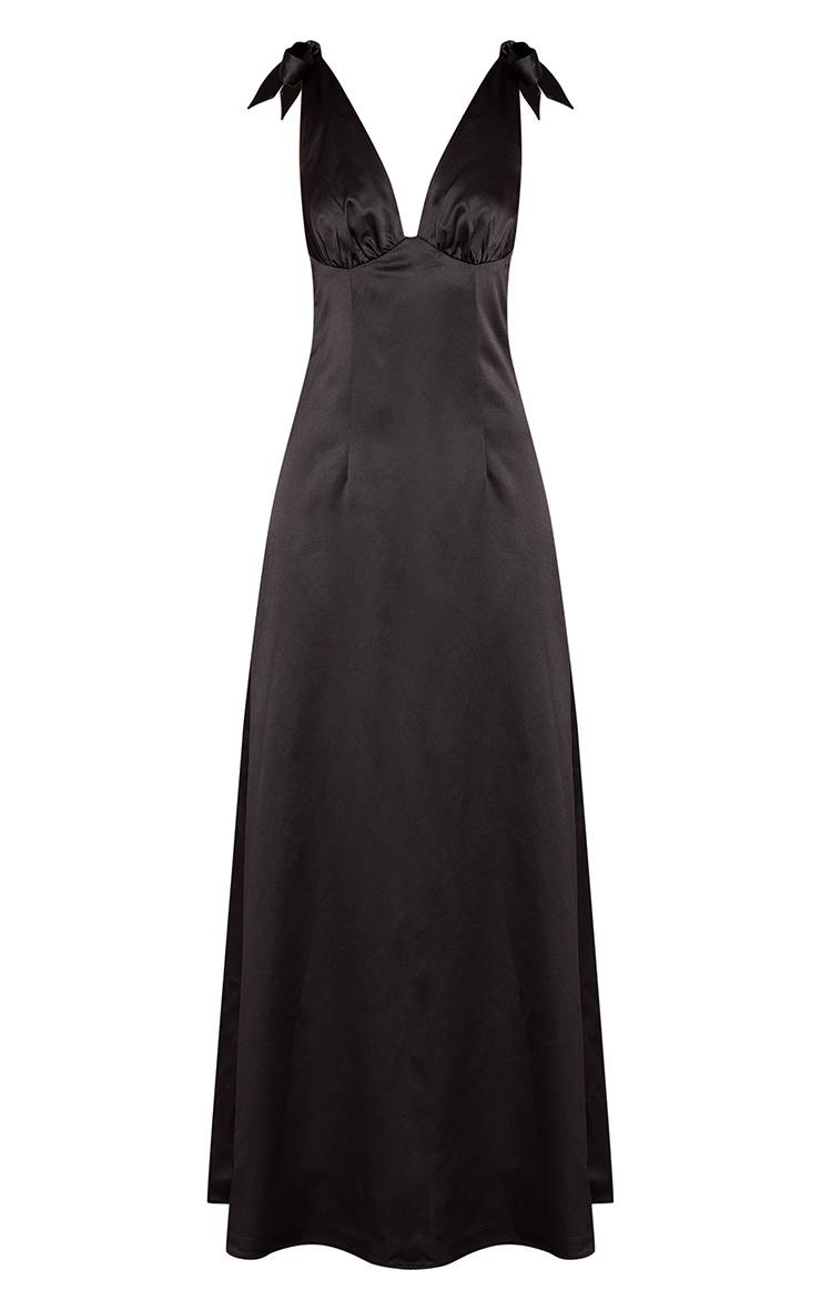 Noir Robe Longue En Satin À Épaules Nouées