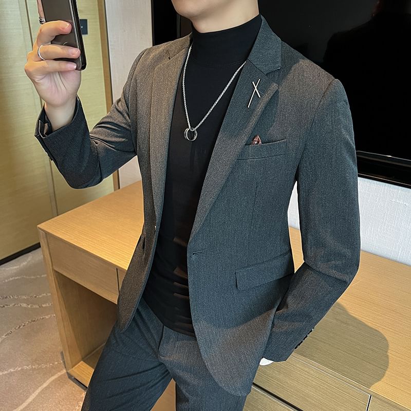 Blueforce - Blazer met reverskraag en één knoop, effen / pantalon / set