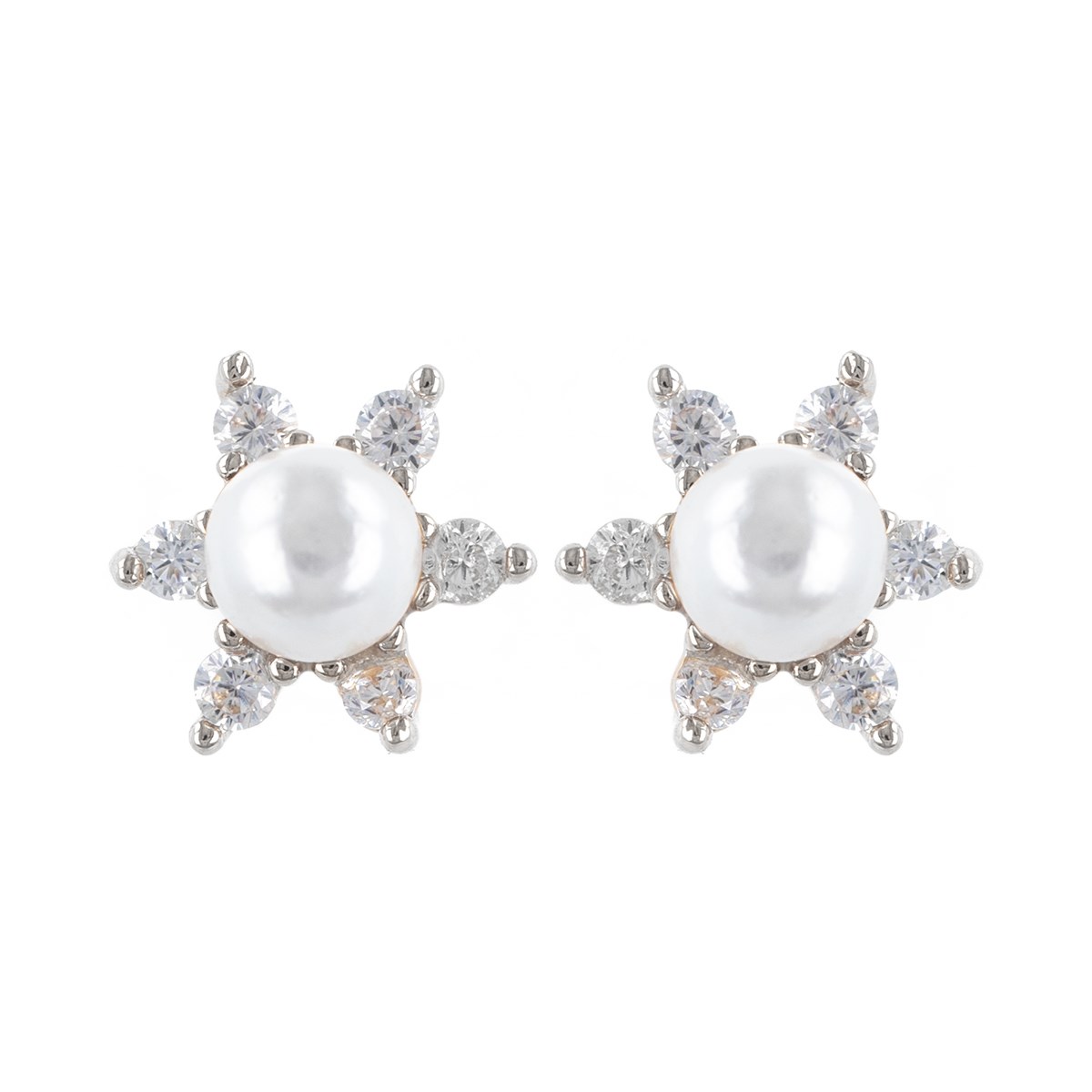 Boucles d'oreille argent rhodié étoile perle d'imitation et cubic zirconia