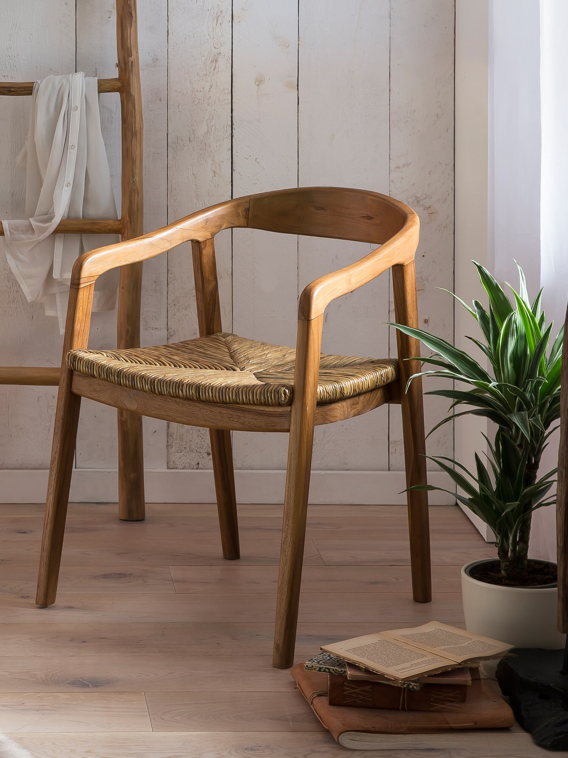 Armlehnstuhl Teakholz Essstuhl Küchenstuhl Wohnzimmer Küche Esszimmer Stuhl