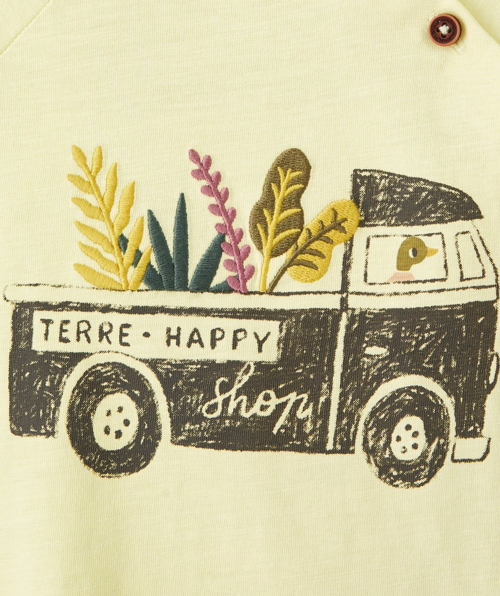 T-SHIRT BÉBÉ GARÇON EN COTON BIO VERT AVEC MOTIF CAMION