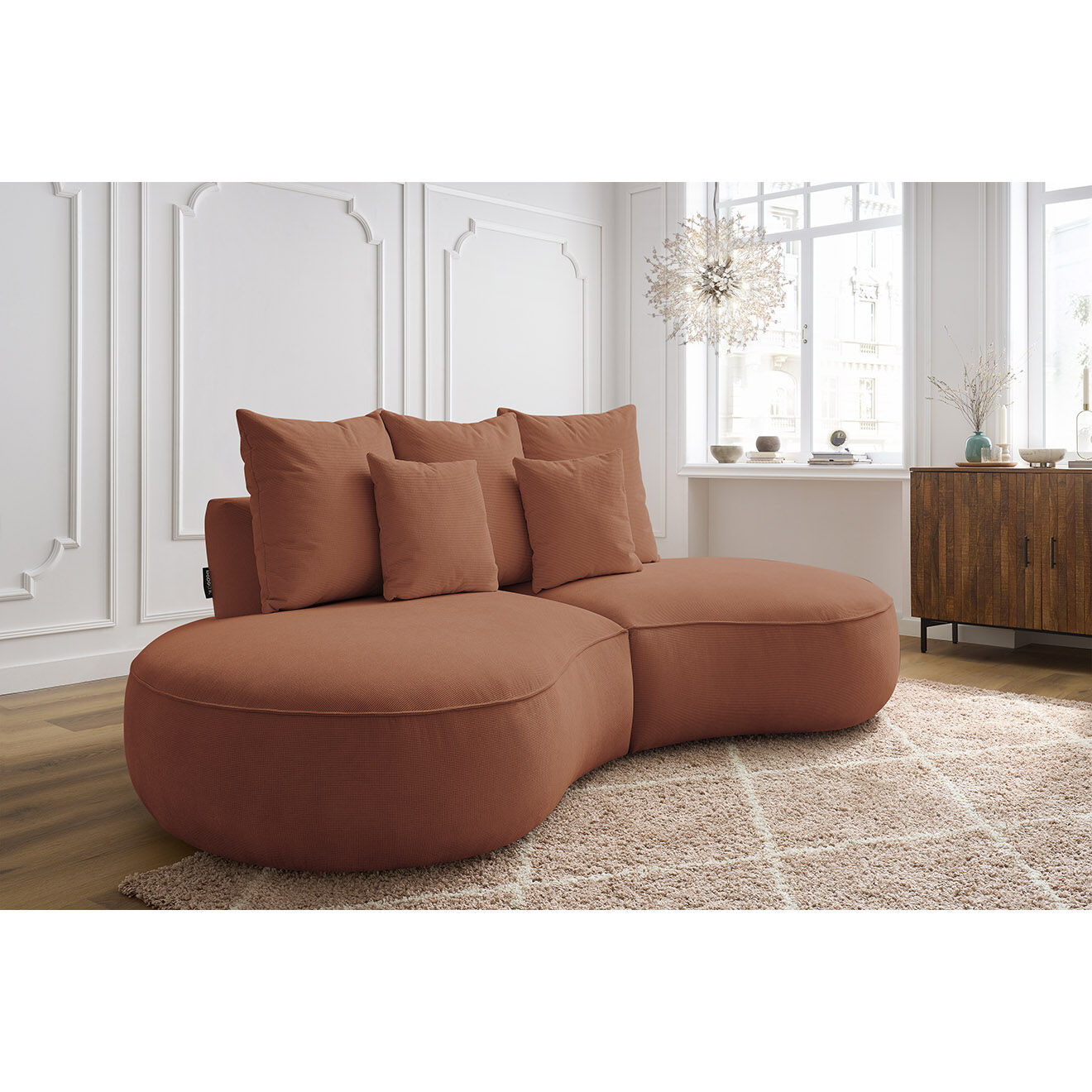 Bobochic Canapé droit fixe 3 places saint-germain tissu texturé orange - 260x145x92 cm