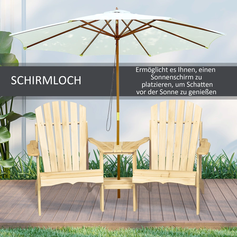 Outsunny Gartenbank mit Tisch und Schirmloch naturholz