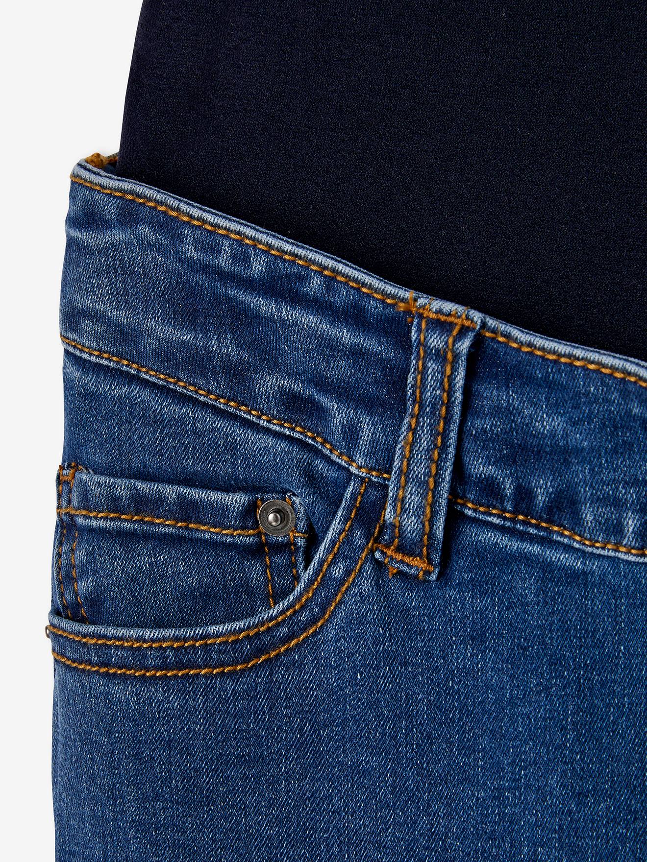 Calça jeans skinny de gestante com cós sem costura, azul escuro liso