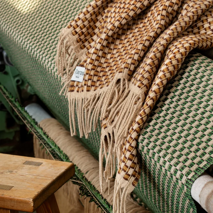 Røros Tweed - Isak Wolldecke, 150 x 210 cm, grün / beige
