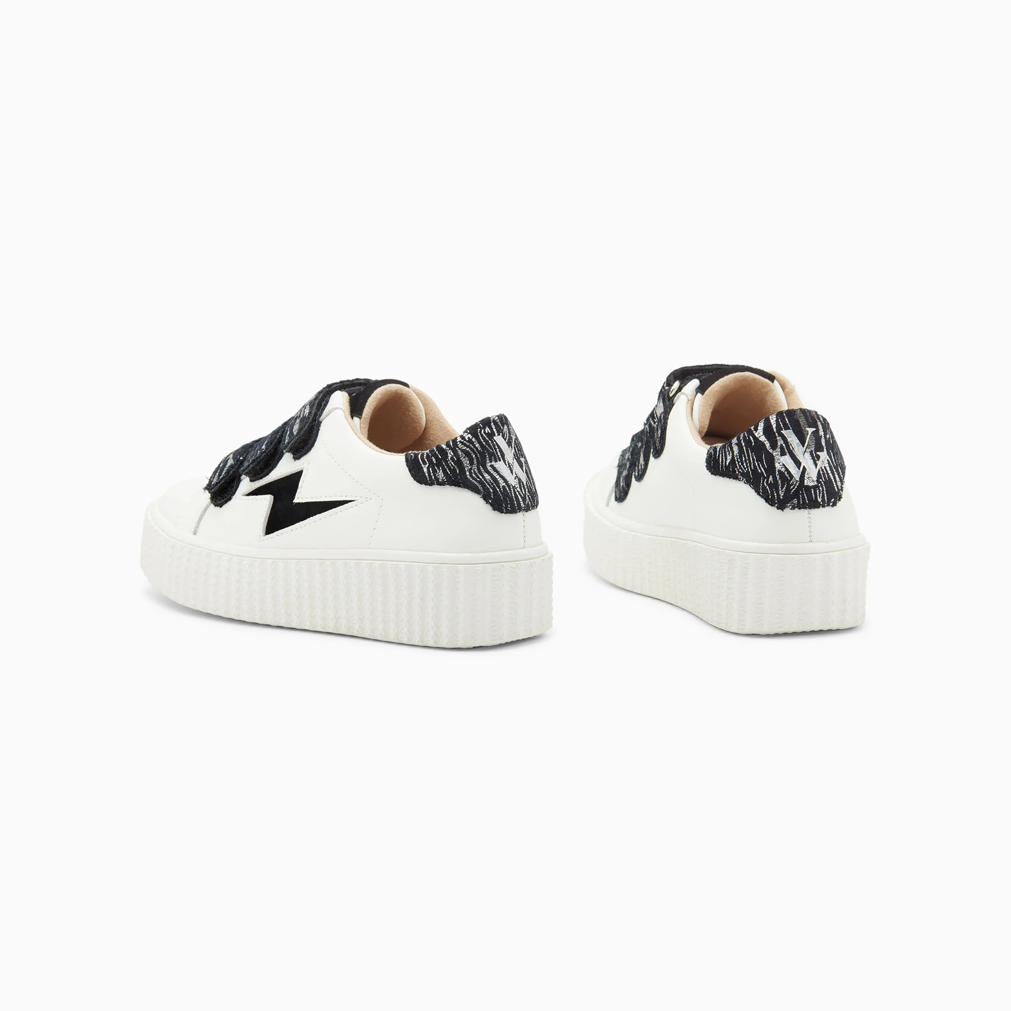 Sneakers-Baskets éclair Mini Ingrid blanc et noir imprimé zèbre à scratchs