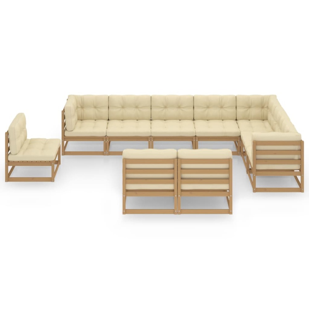 Salon de jardin meuble d'extérieur ensemble de mobilier 10 pièces avec coussins marron miel bois de pin