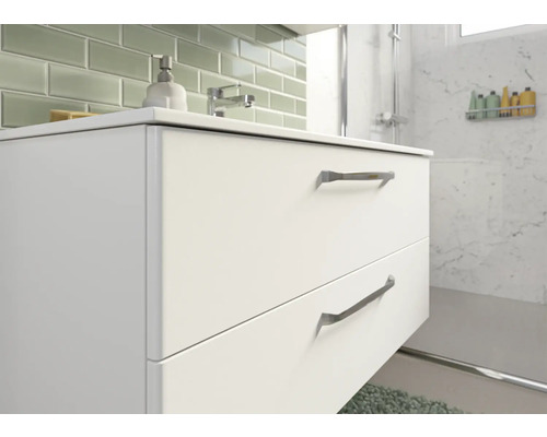 Pelipal Kumba badkamermeubelset (B x H x D): 137 x 200 x 50 cm, witte glanzende fronten, 5-delige set inclusief witte mineraalstenen wastafel, badmeubel en wandkast (99.1070126094)