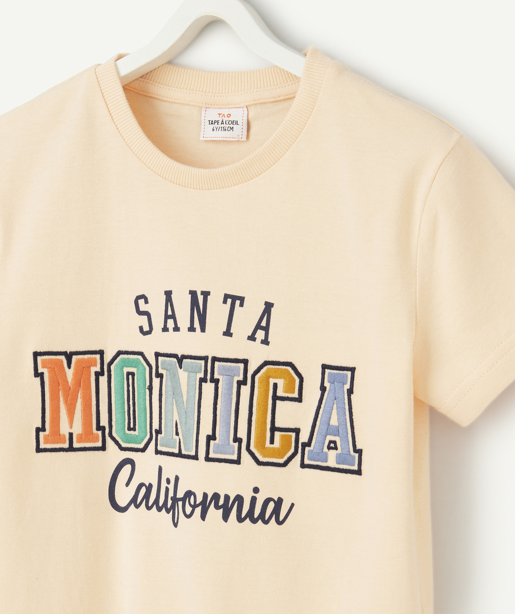 t-shirt garçon en coton bio orange avec message coloré et