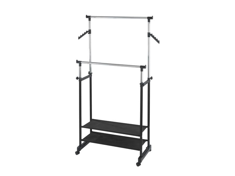 Wenko Garderobenständer All In 117 cm/169 cm, Schwarz/Silbe Kleiderständer auf vier Rollen