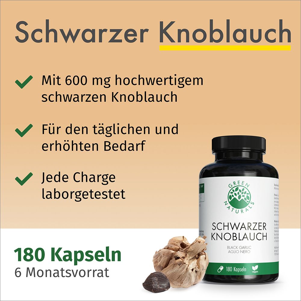 GREEN NATURALS Schwarzer Knoblauch 600 mg hochdosiert vegan