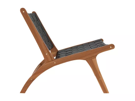 Fauteuil en teck et cuir tréssé noir - Kuna