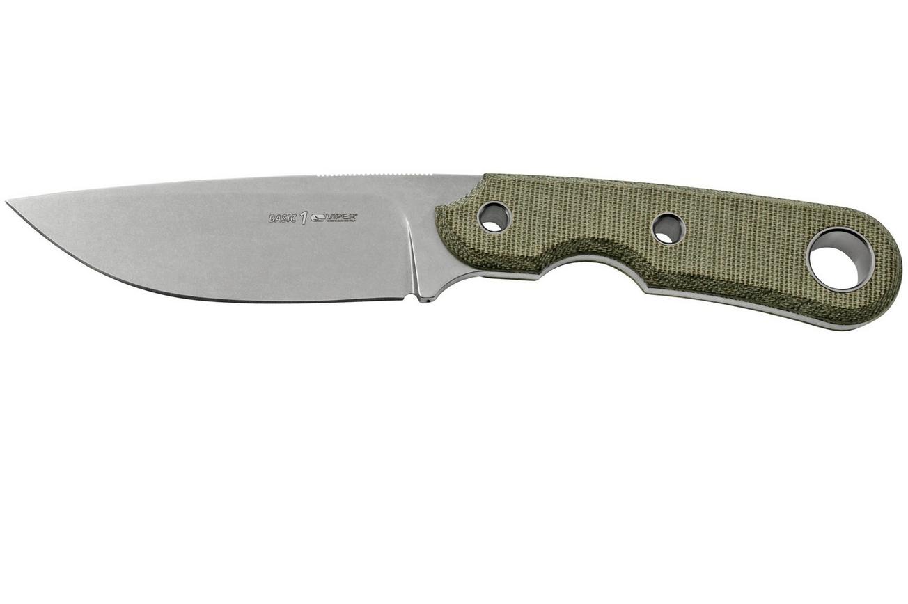 Viper Basic 1 VT4028CG, D2 Droppoint Stonewashed, Green Canvas Micarta , vaststaand mes