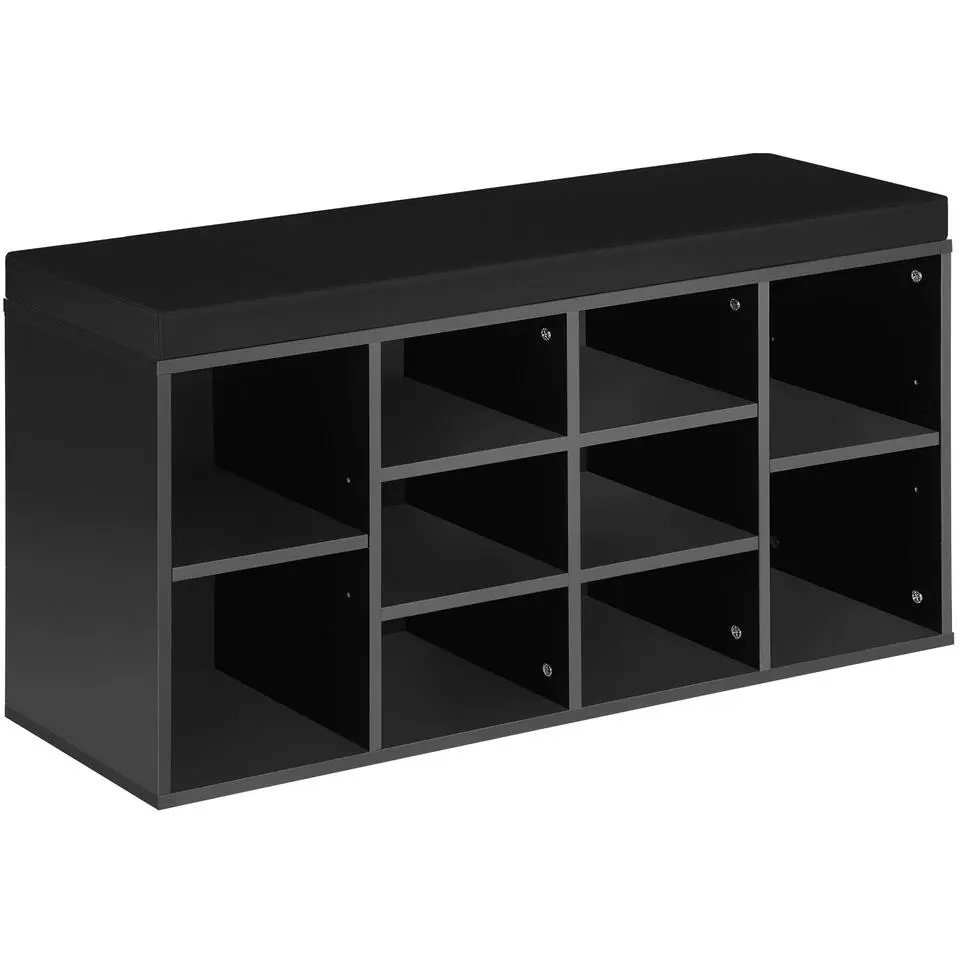tectake Schoenenkast met zitkussen 103,5x48x30cm, Zwart