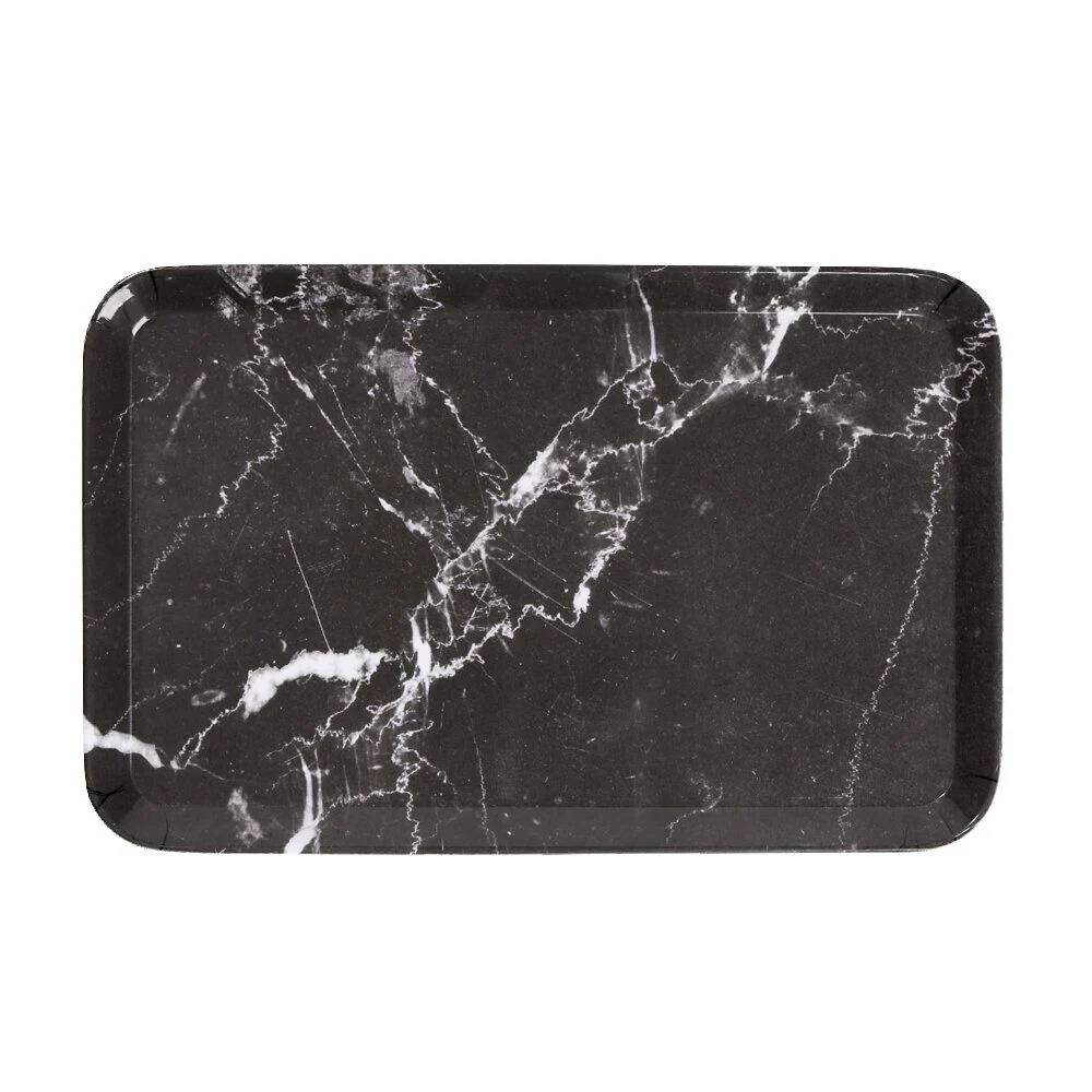 Plateau rectangulaire mélaminé effet marbre gris et blanc 19x30cm