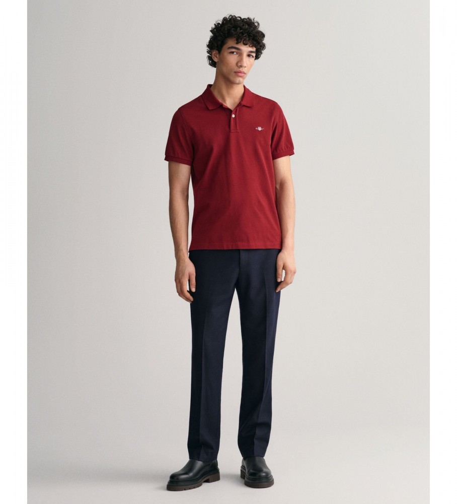 Camisa polo Gant, corte regular, modelo Shield, cor bordô.