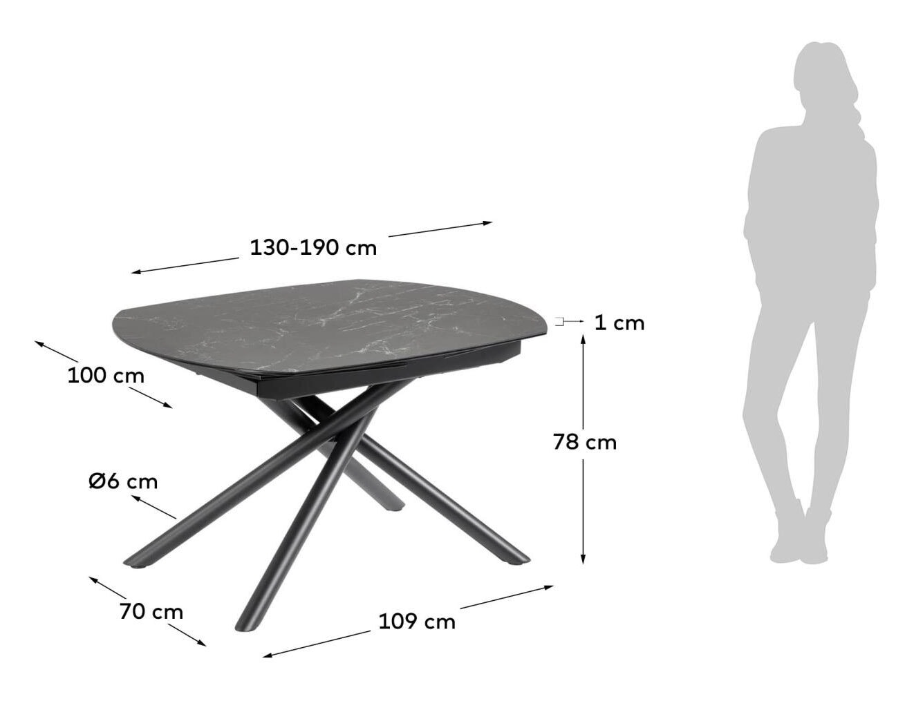 Kave Home Esstisch YODALIA 130-190 x 100 cm Keramik