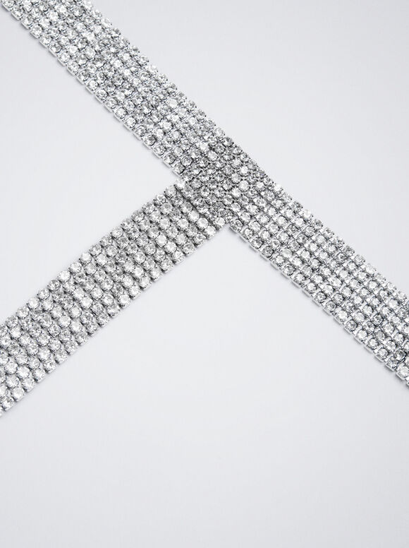 Gargantilha prateada com strass - Prateada