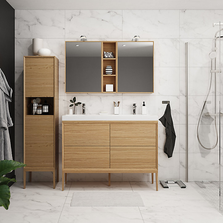 Meuble sous vasque à suspendre GoodHome Avela placage chêne 120 cm