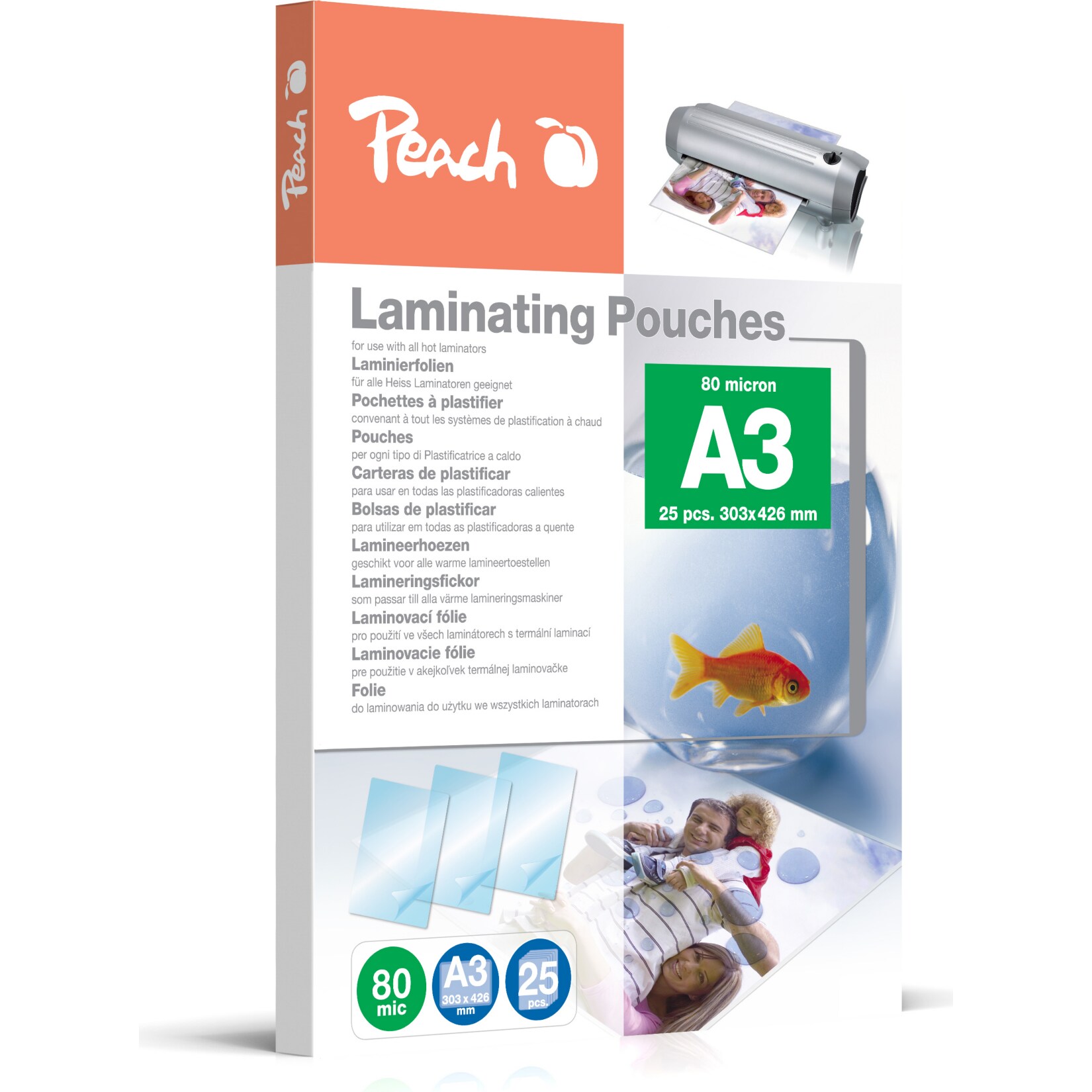 Peach 25 x A3 Laminierfolien, 80 mic, glänzend