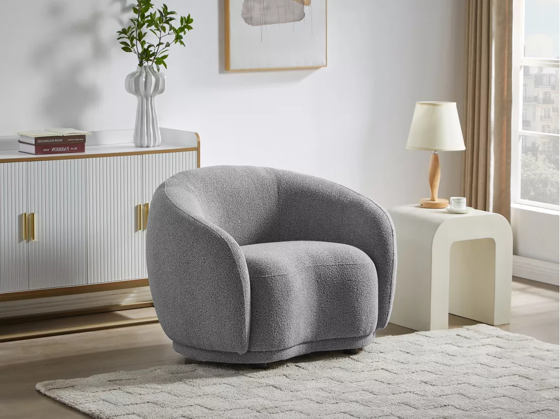 Fauteuil en tissu bouclette gris BOVANA de Pascal Morabito