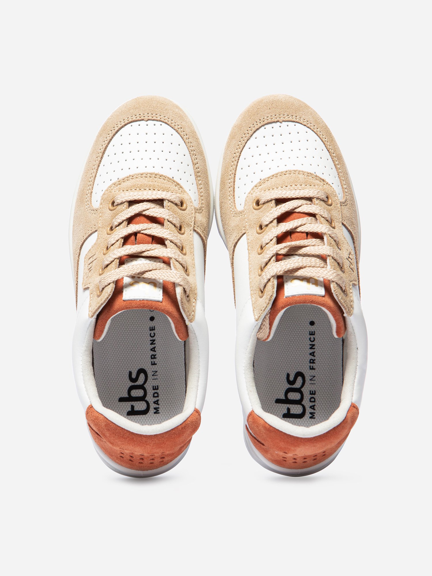 Baskets Femme Fabriquées en France Cuir Beige et Blanc