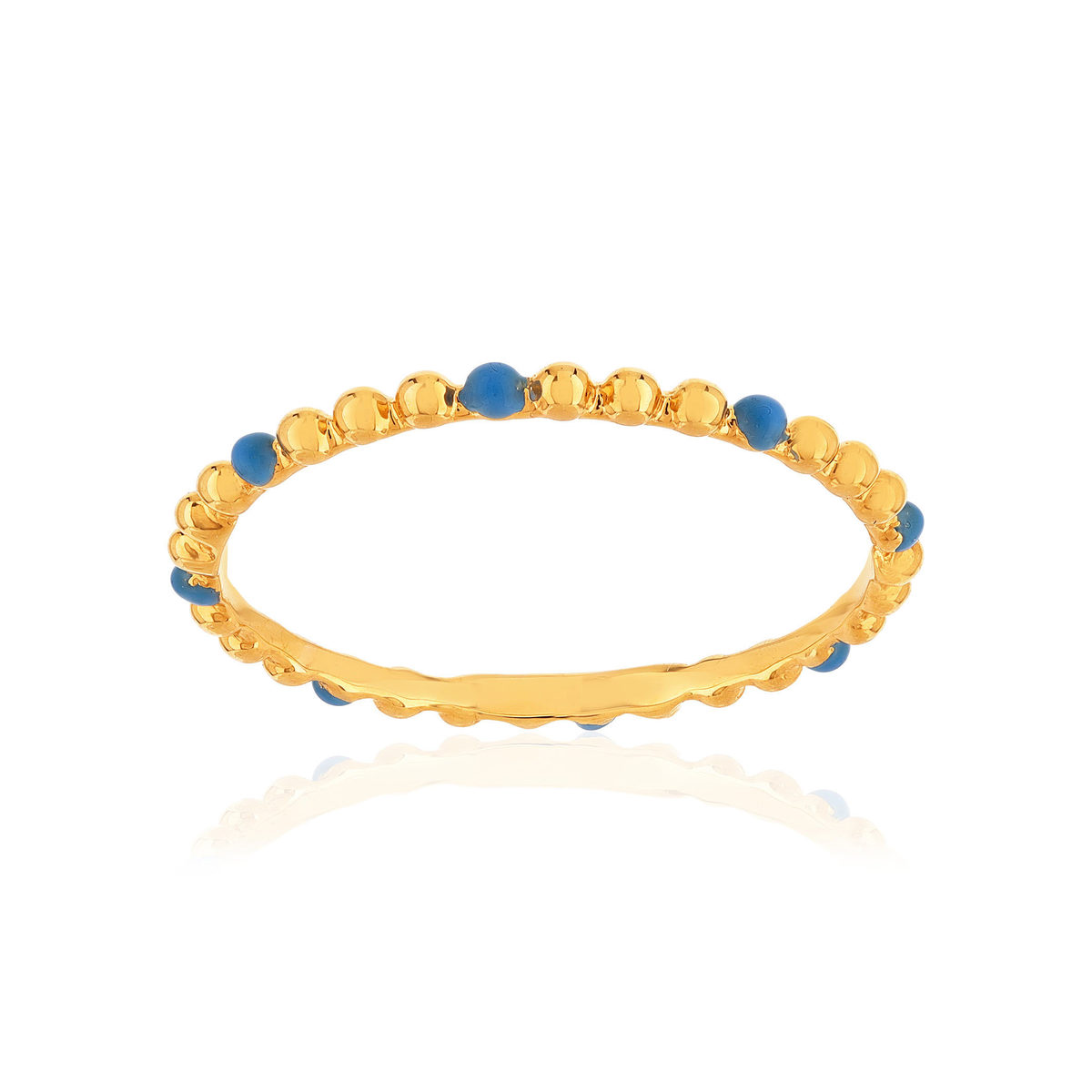 Bague plaqué or jaune perlée et résine bleue