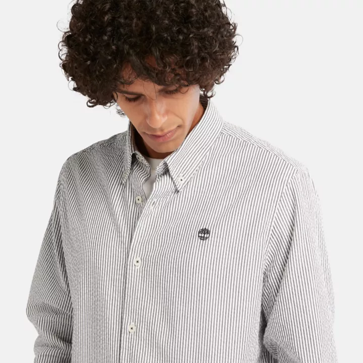 Chemise en seersucker à rayures pour homme en bleu foncé
