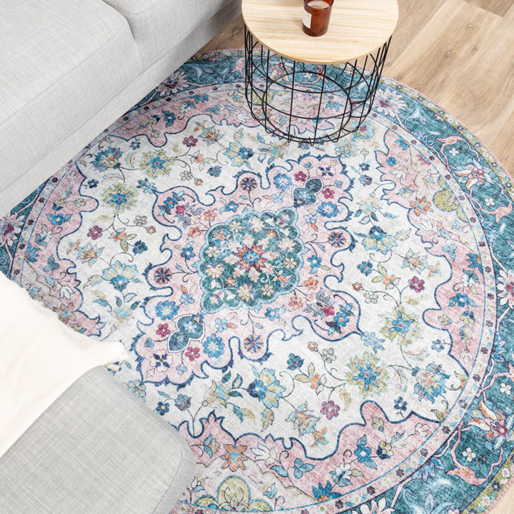 Rond vintage vloerkleed - Lily Oriental Blauw/Roze | Fleurig