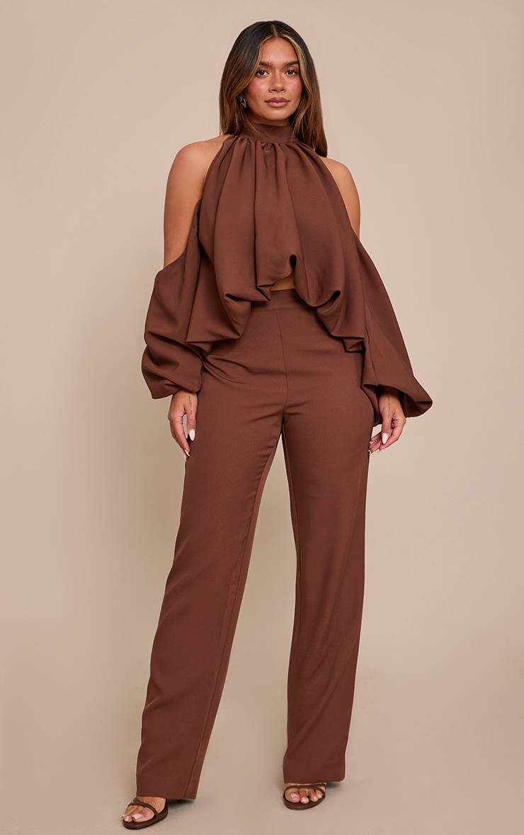 Chocolat Pantalon Droit Ajusté Shape Ensemble Coordonné