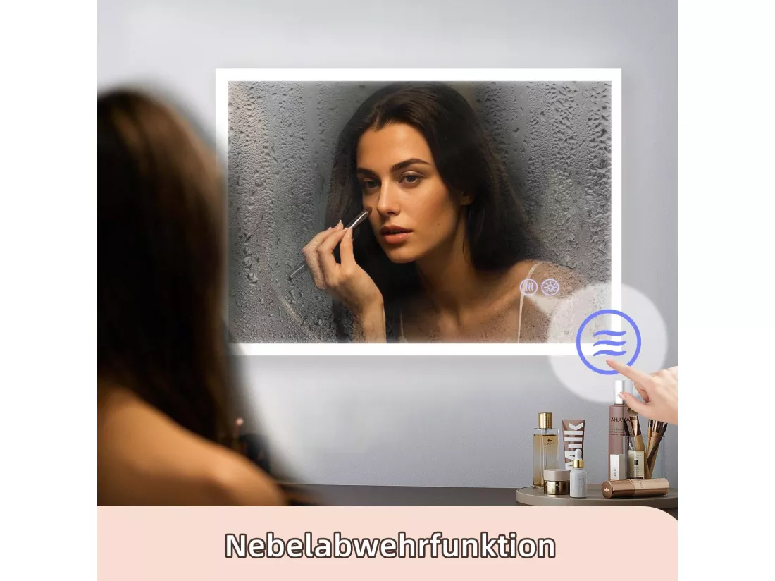 NETTLIFE Miroir avec lumière 100x60cm Miroir mural LED Verre antidéflagrant Miroir de salle de bain avec miroir tactile
