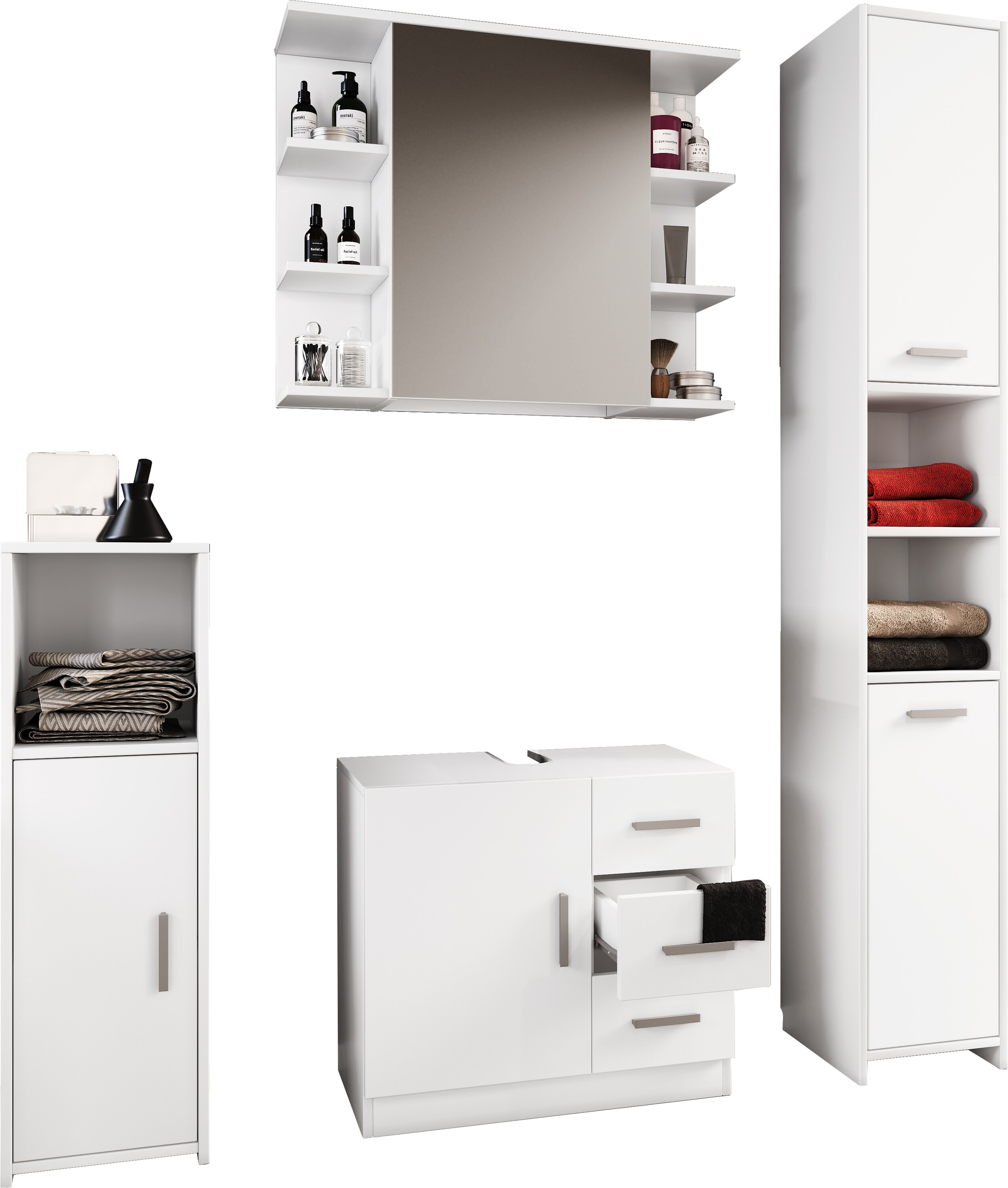 VCM 4-tlg. Komplett Badmöbel Badschrank Bad Unterschrank Hochschrank Set Zalo lll