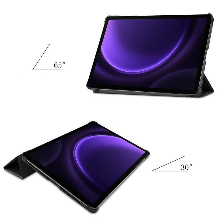 Samsung Galaxy Tab S10 FE / Tab S9 FE Flipcase Hülle Ledertasche mit Aufstellfunktion Litchi Look   S-Pen Halterung - Schwarz