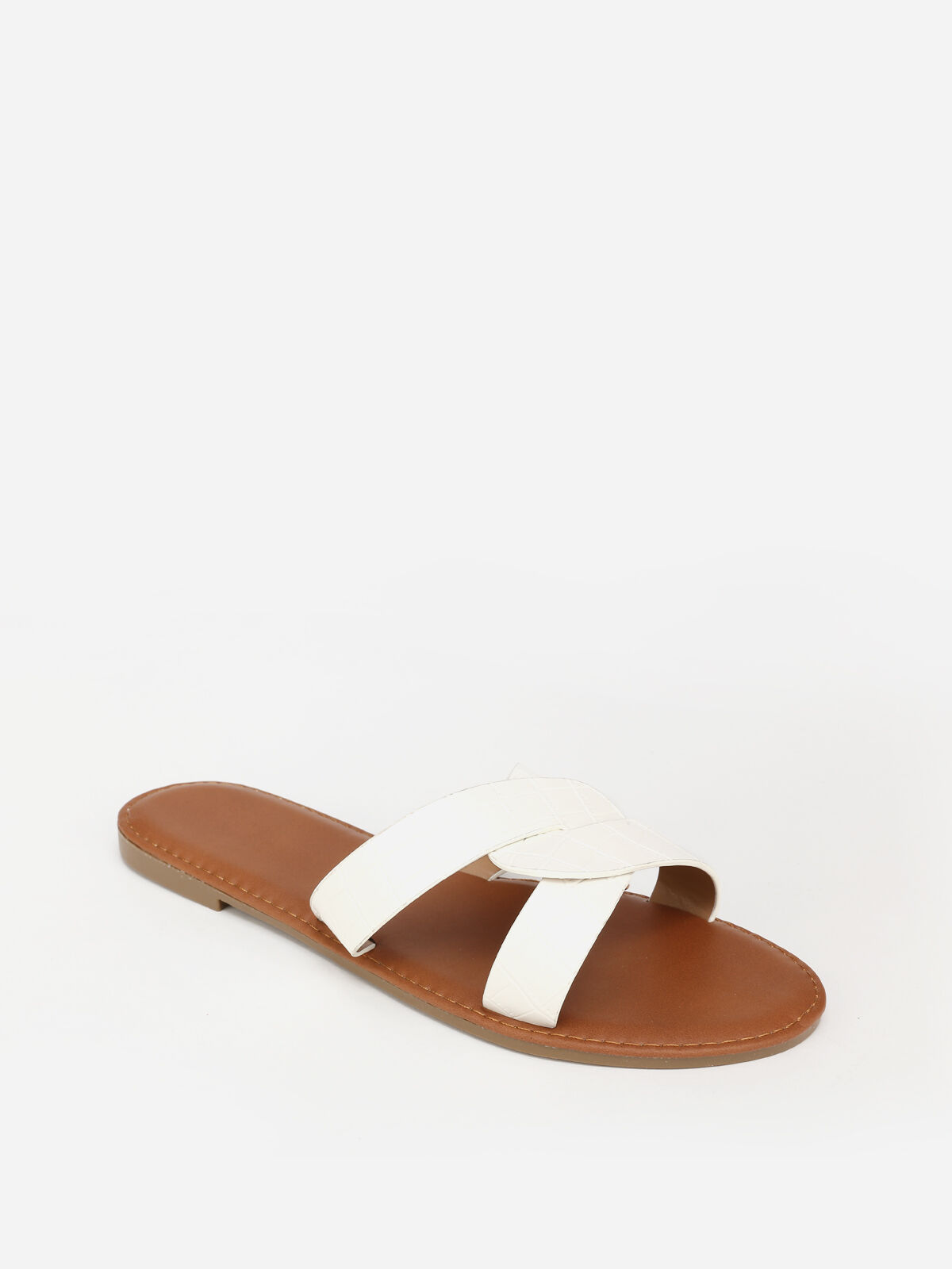Mules croco à brides croisées grandes tailles- Blanc
