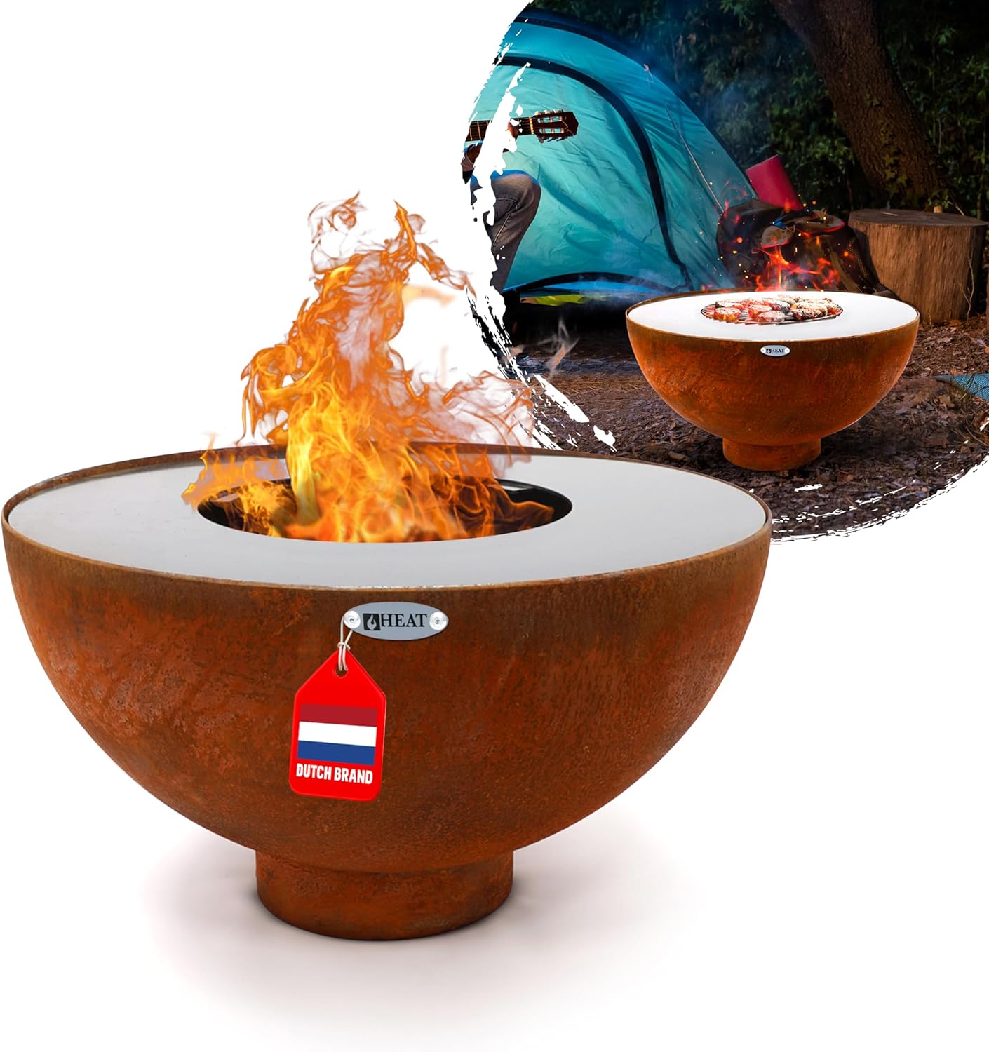 Gystad Feuerschale mit Grill - Feuerschale 60 cm - Grillrost und Plancha - Für den Garten - 60x60x40 cm