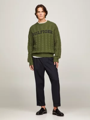 Suéter oversized de malha trançada Hilfiger Monotype