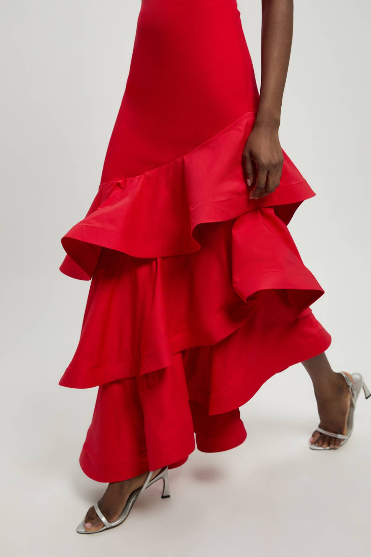 KarenMillen Robe Maxi en jersey Ponte de coton à ourlet à volants