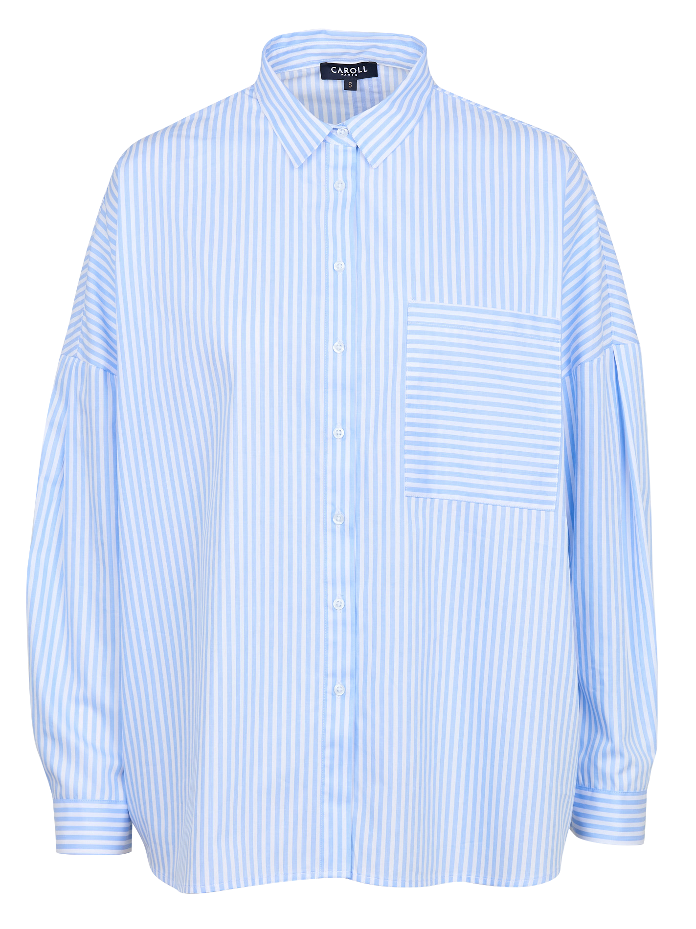 CLAUDINE - Chemise col classique rayée en coton | Bleu