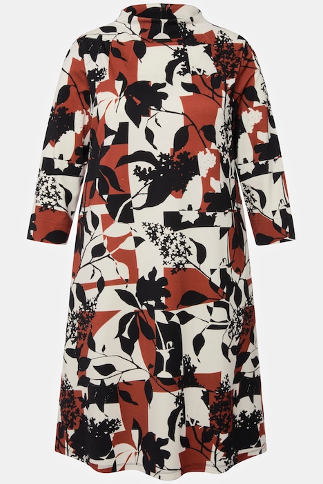 Sweatkleid, Blätter, Taschen, Stehkragen, 3/4-Arm