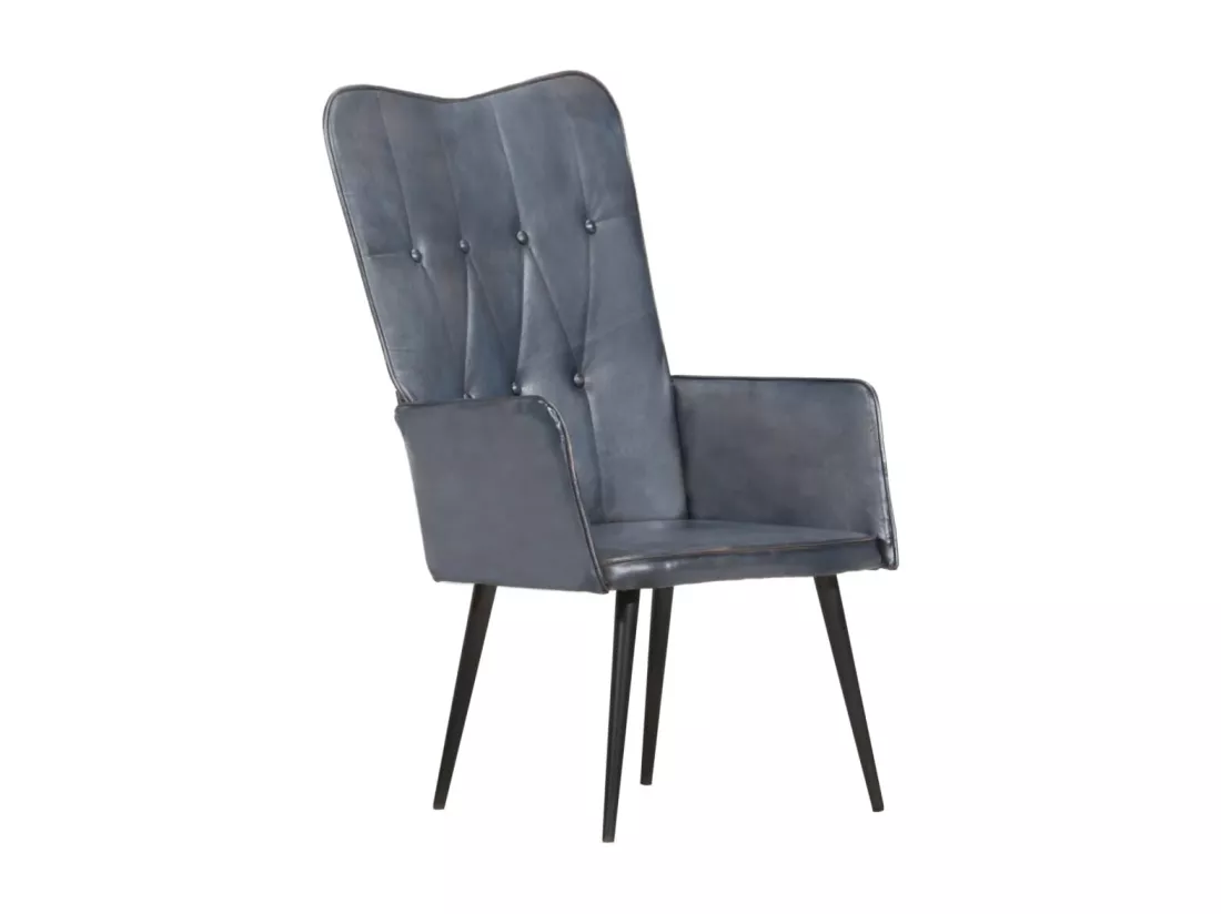 Chaise à oreilles Gris Cuir véritable